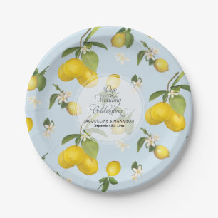 Wedding Celebration Royal Blue Lemon Flower Citrus Paper Plate