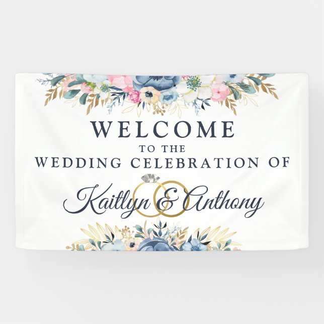 Wedding Celebration Watercolor Floral Welcome Banner (Horizontal)