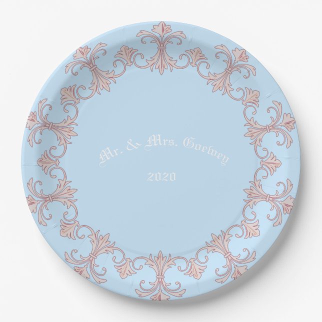 Wedding Celebrations Blue  Personalise Paper Plate (Front)