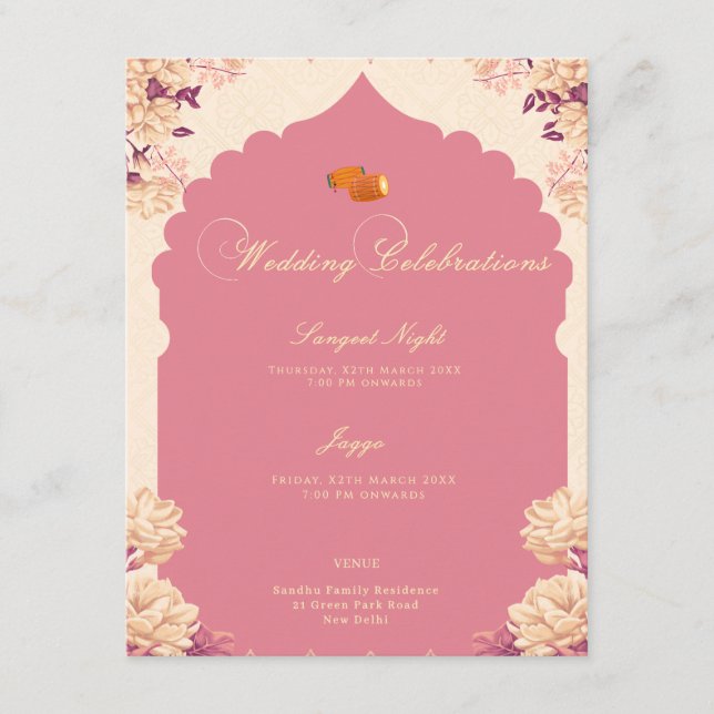 Wedding Celebrations | Sikh Sangeet & Jaggo Invitation (Front)