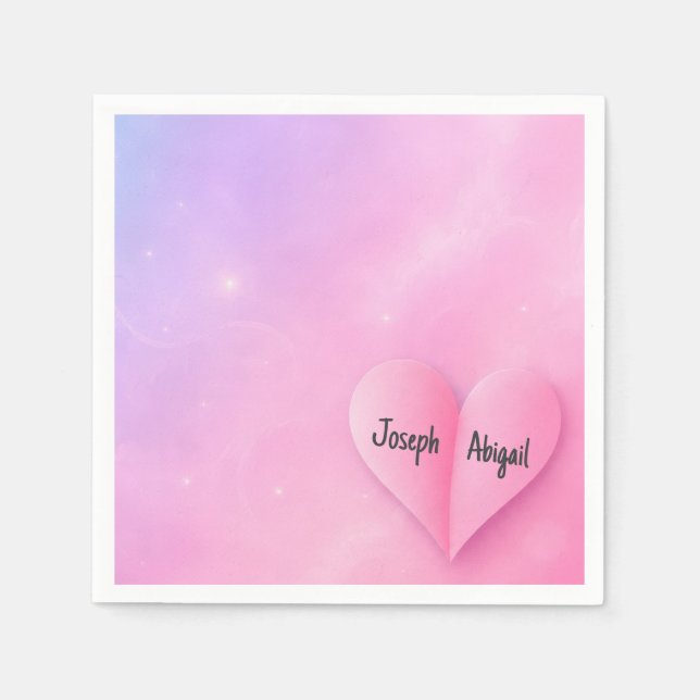 Wedding Centre Fold Heart with Custom Names Napkin (Front)