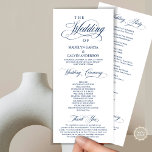 Wedding Ceremony, Classy Elegance Navy Blue, Programme<br><div class="desc">Elegant Classy, Wedding Ceremony Program in 4x9 inches (long) card. It is designed with scroll accent that can be personalised with custom/ personalised text for your bridal party, ceremony details, memorial notes and thank you message. If you are looking for other program card types and sizes, please search through our...</div>
