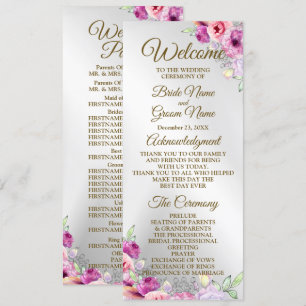 Wedding Ceremony Colourful Pink Floral Golden Programme