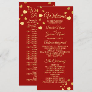 Wedding Ceremony Golden Birds Hearts Red Shiny Programme