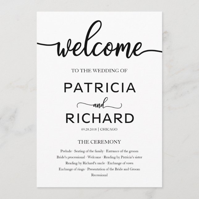 Wedding Ceremony Order of Service Program Chic Programme (Front)