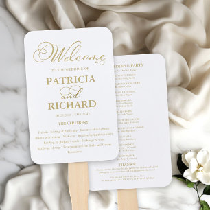 Wedding Ceremony Order of Service Program Gold Hand Fan