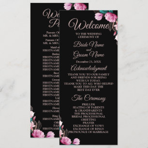 Wedding Ceremony Pink Floral Black Modern Programme