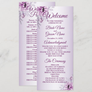 Wedding Ceremony Pink Floral Violet Purple Frame Programme