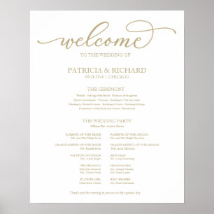 Wedding Ceremony Program Board Chic Gold Script Poster