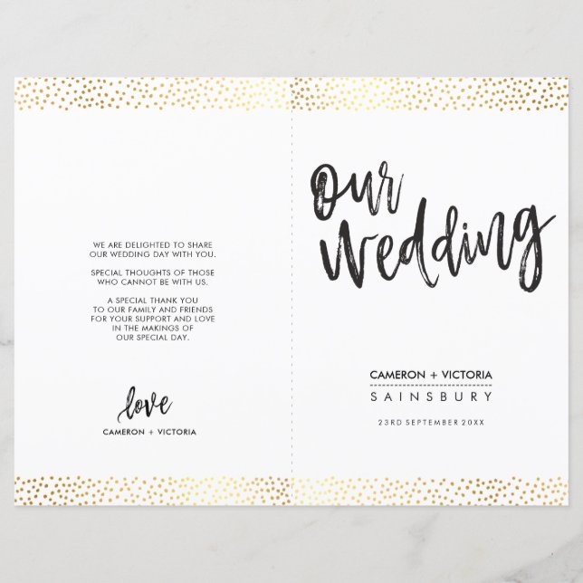 WEDDING CEREMONY PROGRAM brush type gold confetti (Front)
