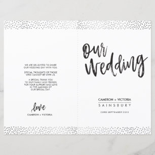 WEDDING CEREMONY PROGRAM brush type grey confetti