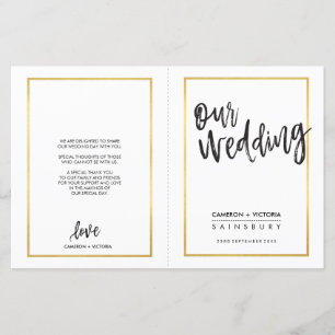 WEDDING CEREMONY PROGRAM brushed type gold frame