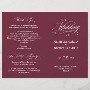 Wedding Ceremony Program Classic Elegance Burgundy