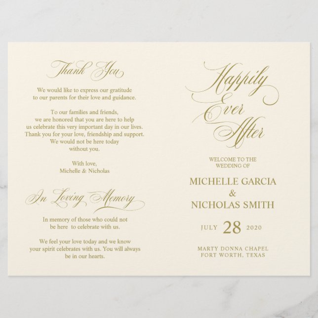 Wedding Ceremony Program Classic Elegance GOLD (Front)