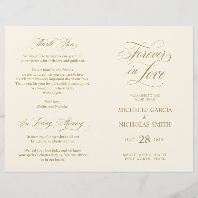 Wedding Ceremony Program Classic Elegance Gold (Front)