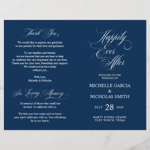 Wedding Ceremony Program Classic Elegance Navy
