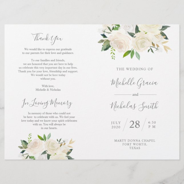 Wedding Ceremony Program Cream Watercolor Floral (Front)