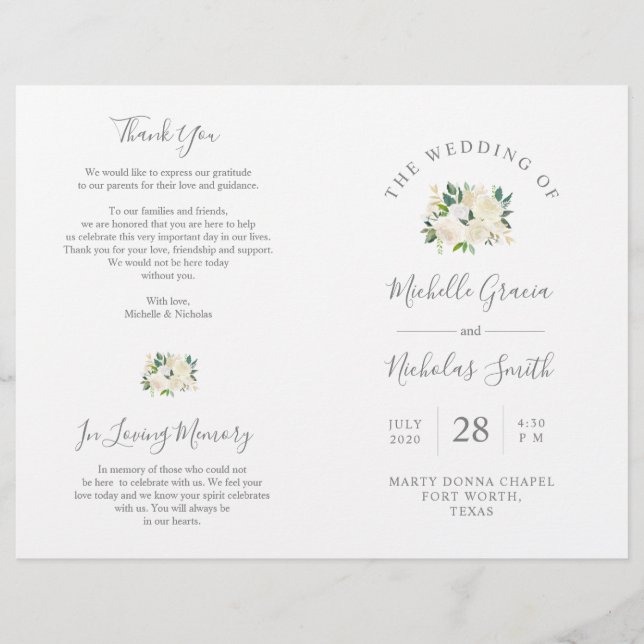 Wedding Ceremony Program Cream Watercolor Floral (Front)