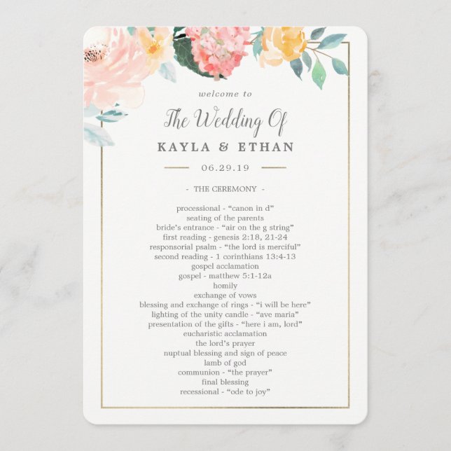 Wedding Ceremony Program Double Sided Blush Floral Programme (Front)