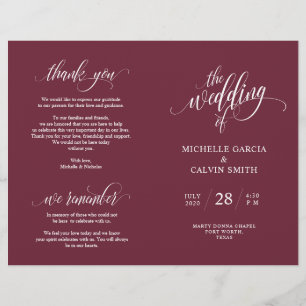Wedding Ceremony Program Elegance Script Burgundy