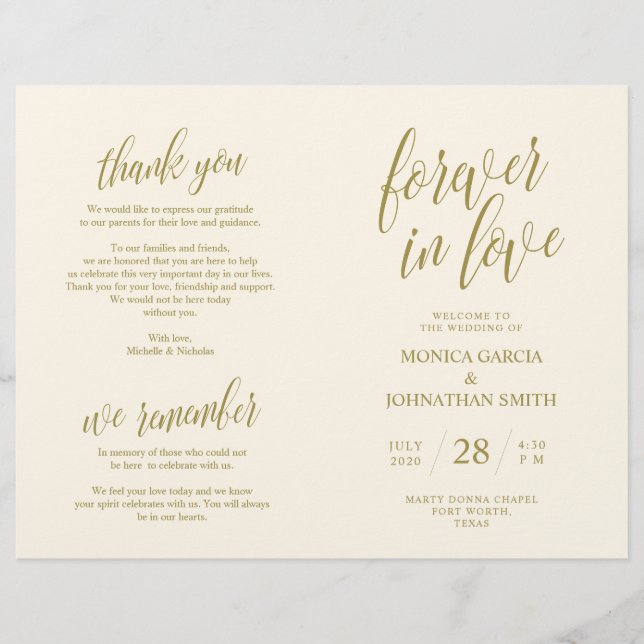 Wedding Ceremony Program, Elegance Script Gold (Front)