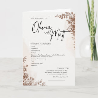 Wedding Ceremony Program – Elegant Floral Brown De Programme