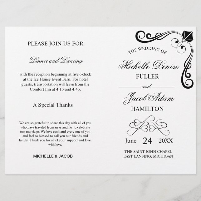 Wedding Ceremony Program | Elegant Hearts (Front)