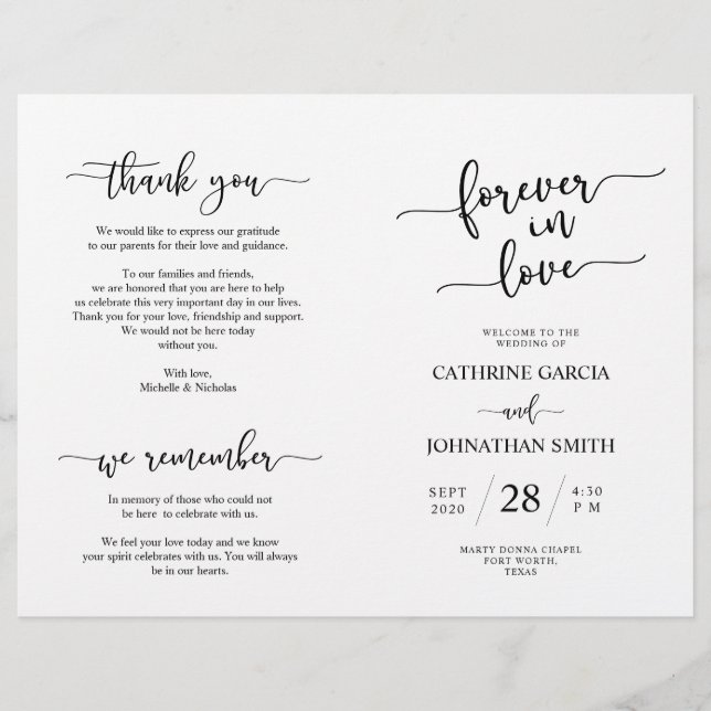Wedding Ceremony Program, Elegant Script Black (Front)