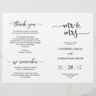 Wedding Ceremony Program, Elegant Script Black