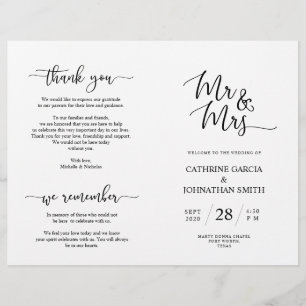 Wedding Ceremony Program, Elegant Script Black