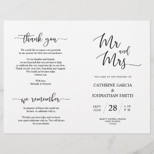 Wedding Ceremony Program, Elegant Script Black