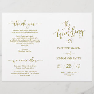 Wedding Ceremony Program, Elegant Script Gold