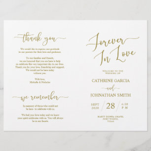 Wedding Ceremony Program, Elegant Script Gold