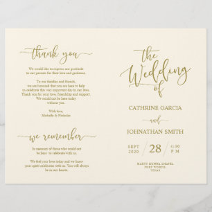 Wedding Ceremony Program, Elegant Script Gold