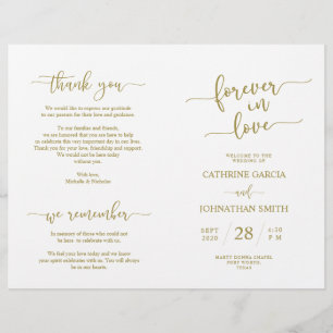 Wedding Ceremony Program, Elegant Script Gold