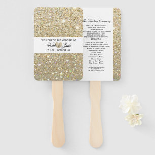 Wedding Ceremony Program Fan - Gold Glitter Fab