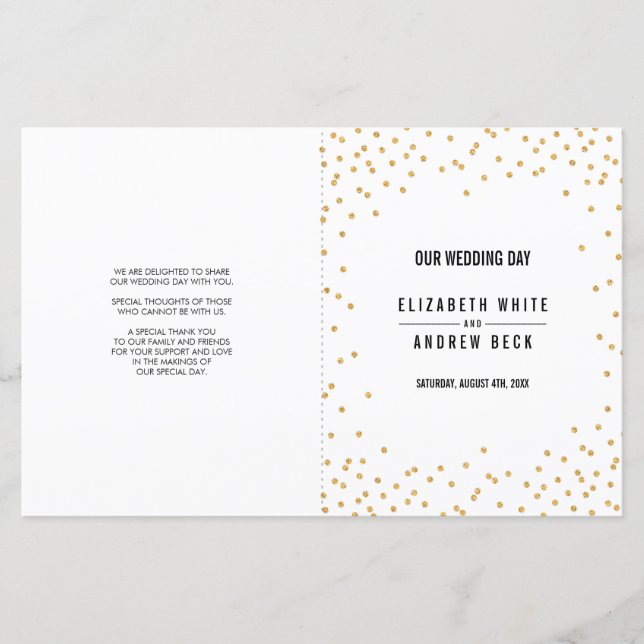 WEDDING CEREMONY PROGRAM glamourous gold glitter (Front)