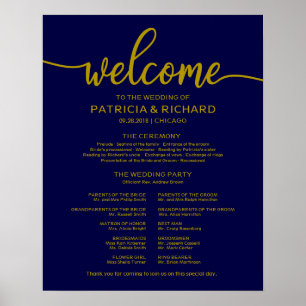 Wedding Ceremony Program Gold Navy Blue Poster