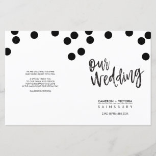 WEDDING CEREMONY PROGRAM hand lettered black spots