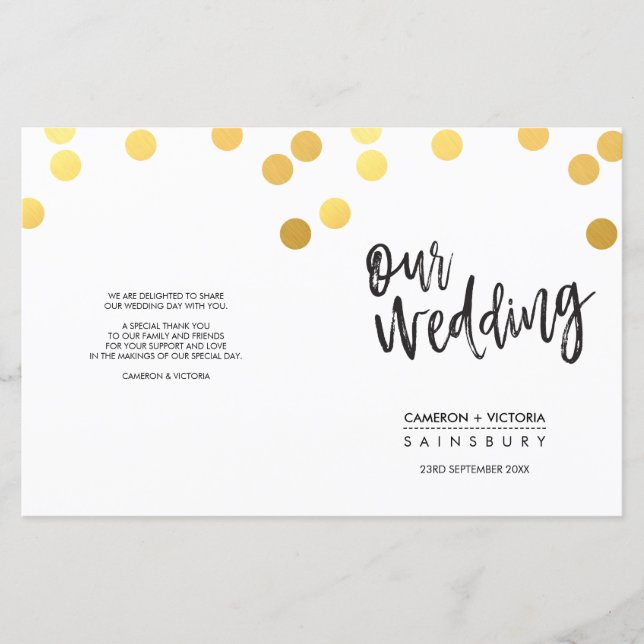 WEDDING CEREMONY PROGRAM hand lettered gold spots (Front)