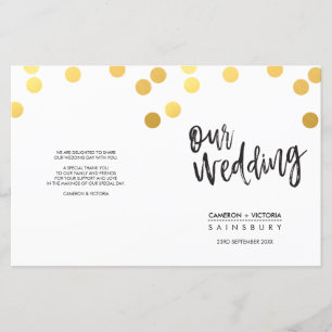 WEDDING CEREMONY PROGRAM hand lettered gold spots