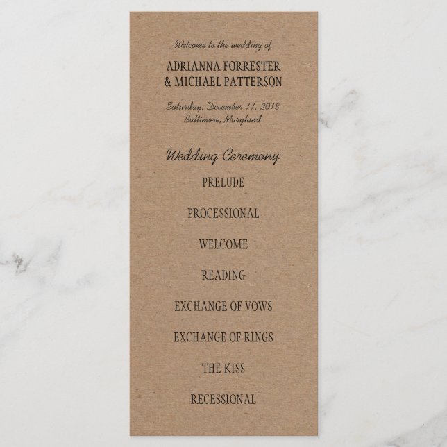 Wedding Ceremony Program | Kraft Paper Programme (Front)