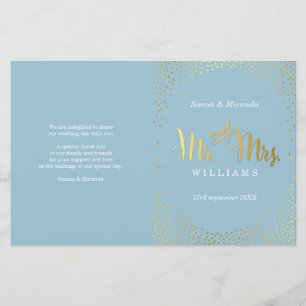 WEDDING CEREMONY PROGRAM mini gold confetti blue