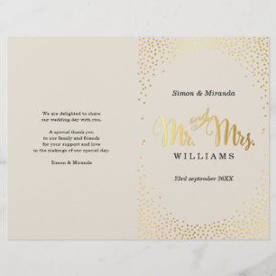 WEDDING CEREMONY PROGRAM mini gold confetti ivory