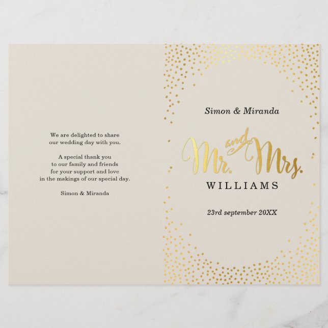 WEDDING CEREMONY PROGRAM mini gold confetti ivory (Front)