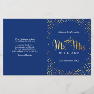 WEDDING CEREMONY PROGRAM mini gold confetti navy