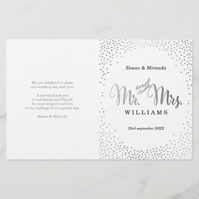 WEDDING CEREMONY PROGRAM mini silver confetti (Front)