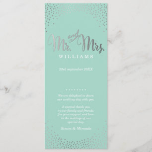 WEDDING CEREMONY PROGRAM mini silver confetti mint Programme