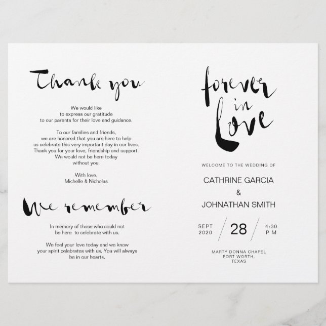 Wedding Ceremony Program, Modern Black typeface (Front)