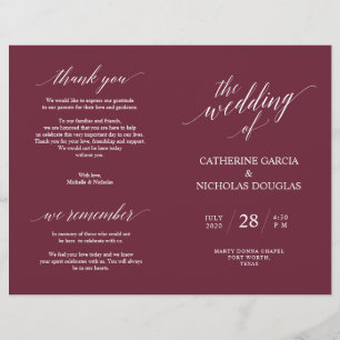 Wedding Ceremony Program Modern Elegance Burgundy